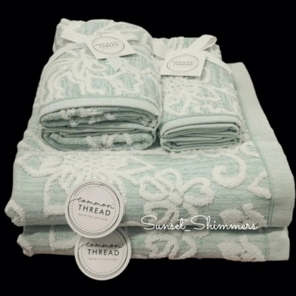 Common Thread Other - New 6pc Floral Scroll Damask Jaquered COMMON THREAD Bath Towel Set Mint Green
